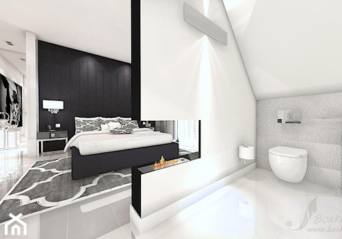 DOM W STYLU GLAMOUR - Średnia czarna szara sypialnia na poddaszu z łazienką, styl glamour - zdjęcie od Boskie Wnetrza i Ty