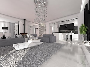 DOM W STYLU GLAMOUR - Duży biały salon z kuchnią z jadalnią, styl glamour - zdjęcie od Boskie Wnetrza i Ty