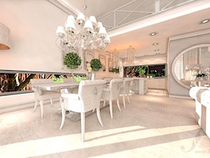 DOM Z OTWARTA ANTESOLĄ - Duża biała jadalnia w salonie, styl glamour - zdjęcie od Boskie Wnetrza i Ty