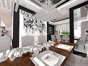 ARANŻACJA SALONU Z ANTRESOLA - Duża biała czarna jadalnia w kuchni, styl glamour - zdjęcie od Boskie Wnetrza i Ty