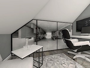BIURO W DOMU - Małe w osobnym pomieszczeniu z sofą z zabudowanym biurkiem szare biuro, styl industrialny - zdjęcie od Boskie Wnetrza i Ty