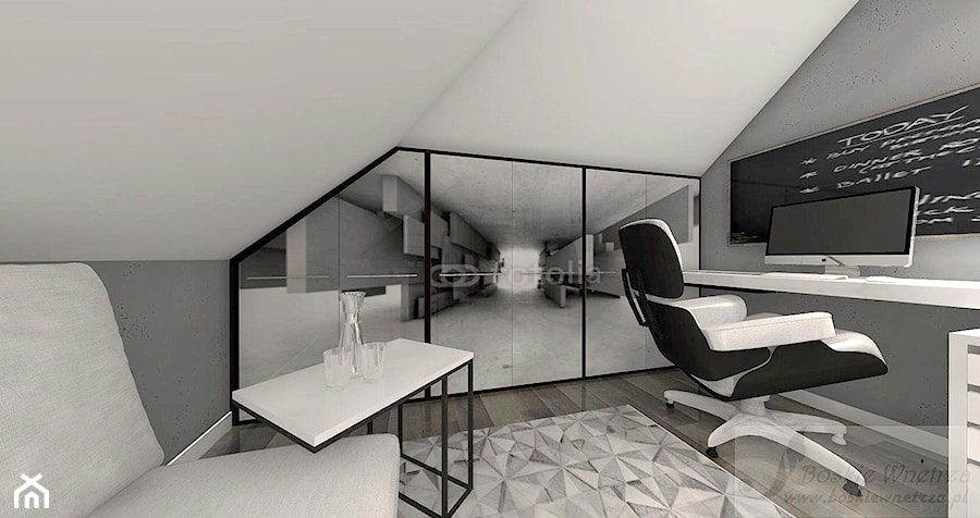 BIURO W DOMU - Małe w osobnym pomieszczeniu z sofą z zabudowanym biurkiem szare biuro, styl industrialny - zdjęcie od Boskie Wnetrza i Ty