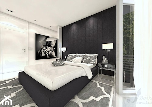 DOM W STYLU GLAMOUR - Mała czarna szara sypialnia, styl glamour - zdjęcie od Boskie Wnetrza i Ty