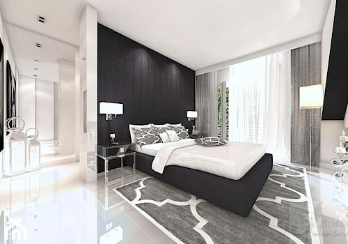 DOM W STYLU GLAMOUR - Średnia czarna szara sypialnia, styl glamour - zdjęcie od Boskie Wnetrza i Ty