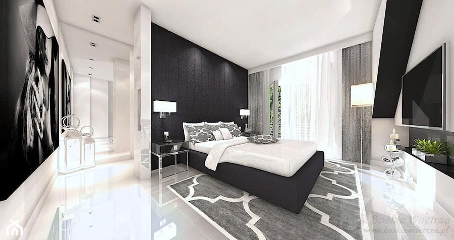 DOM W STYLU GLAMOUR - Średnia czarna szara sypialnia, styl glamour - zdjęcie od Boskie Wnetrza i Ty