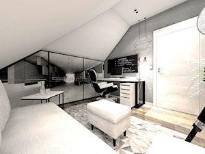 BIURO W DOMU - Średnie w osobnym pomieszczeniu z sofą szare biuro, styl industrialny - zdjęcie od Boskie Wnetrza i Ty