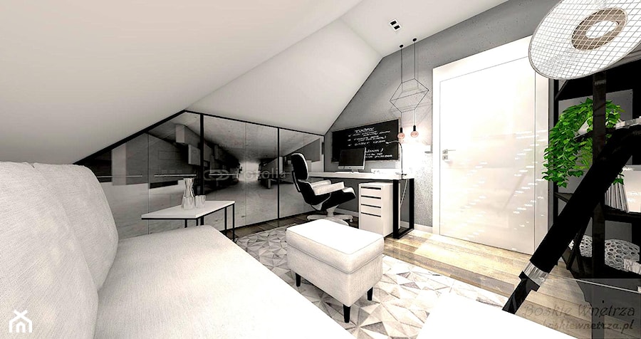 BIURO W DOMU - Średnie w osobnym pomieszczeniu z sofą szare biuro, styl industrialny - zdjęcie od Boskie Wnetrza i Ty