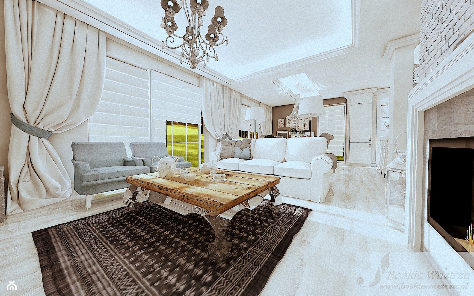 Duży biały salon, styl prowansalski - zdjęcie od Boskie Wnetrza i Ty - Homebook