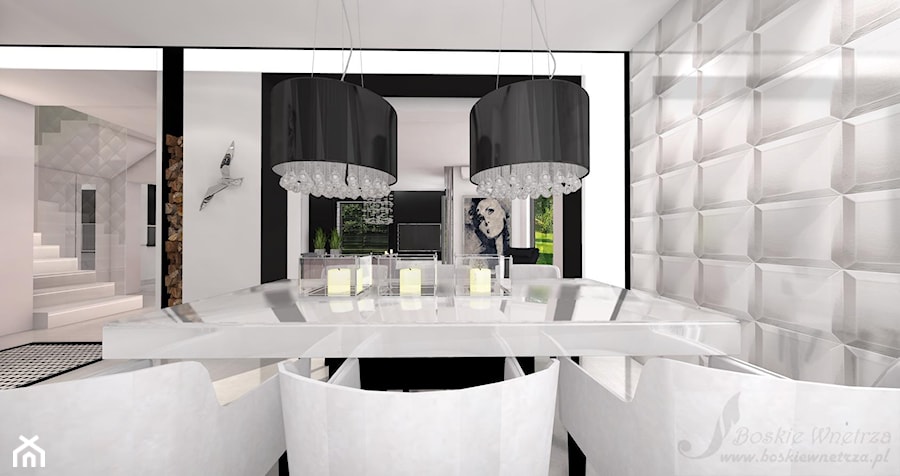 DOM W STYLU GLAMOUR - Średnia biała czarna jadalnia jako osobne pomieszczenie, styl glamour - zdjęcie od Boskie Wnetrza i Ty