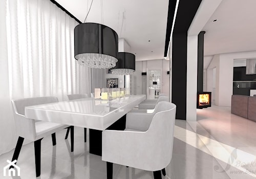DOM W STYLU GLAMOUR - Duża biała czarna jadalnia jako osobne pomieszczenie, styl glamour - zdjęcie od Boskie Wnetrza i Ty