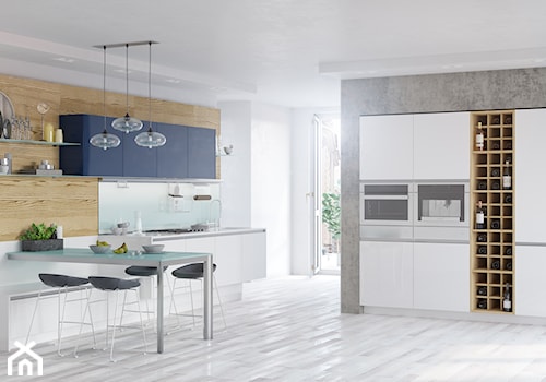 Kitchen for ZOV / Lotte - Duża otwarta z salonem biała z zabudowaną lodówką kuchnia jednorzędowa z oknem, styl nowoczesny - zdjęcie od Irina Pravko