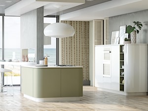 Kitchen for ZOV / Orion - Mała otwarta z kamiennym blatem szara z zabudowaną lodówką kuchnia dwurzędowa z wyspą lub półwyspem z oknem, styl nowoczesny - zdjęcie od Irina Pravko
