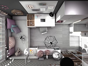 Pokoik Lenki - Mały biały szary pokój dziecka dla dziecka dla nastolatka dla dziewczynki, styl nowoczesny - zdjęcie od Designbox Marta Bednarska-Małek