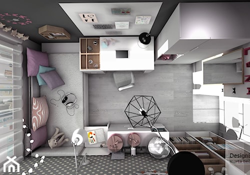 Pokoik Lenki - Mały biały szary pokój dziecka dla dziecka dla nastolatka dla dziewczynki, styl nowoczesny - zdjęcie od Designbox Marta Bednarska-Małek