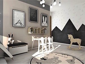 Średni biały brązowy szary pokój dziecka dla dziecka dla chłopca dla dziewczynki, styl skandynawski - zdjęcie od Designbox Marta Bednarska-Małek