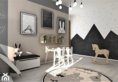 Średni biały brązowy szary pokój dziecka dla dziecka dla chłopca dla dziewczynki, styl skandynawski - zdjęcie od Designbox Marta Bednarska-Małek