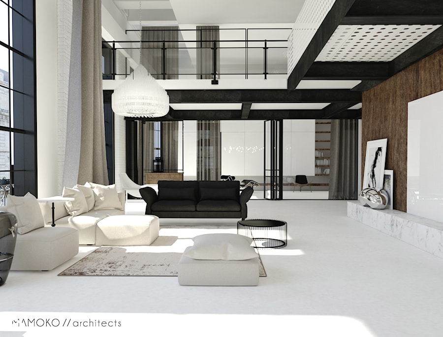 Loft mieszany ze stylem włoskim - Duży szary salon, styl glamour - zdjęcie od Mamoko architekci