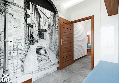 Dom szeregowy, Nefrytowa-Wrocław - Średni biały z marmurem na podłodze hol / przedpokój, styl nowoczesny - zdjęcie od rs