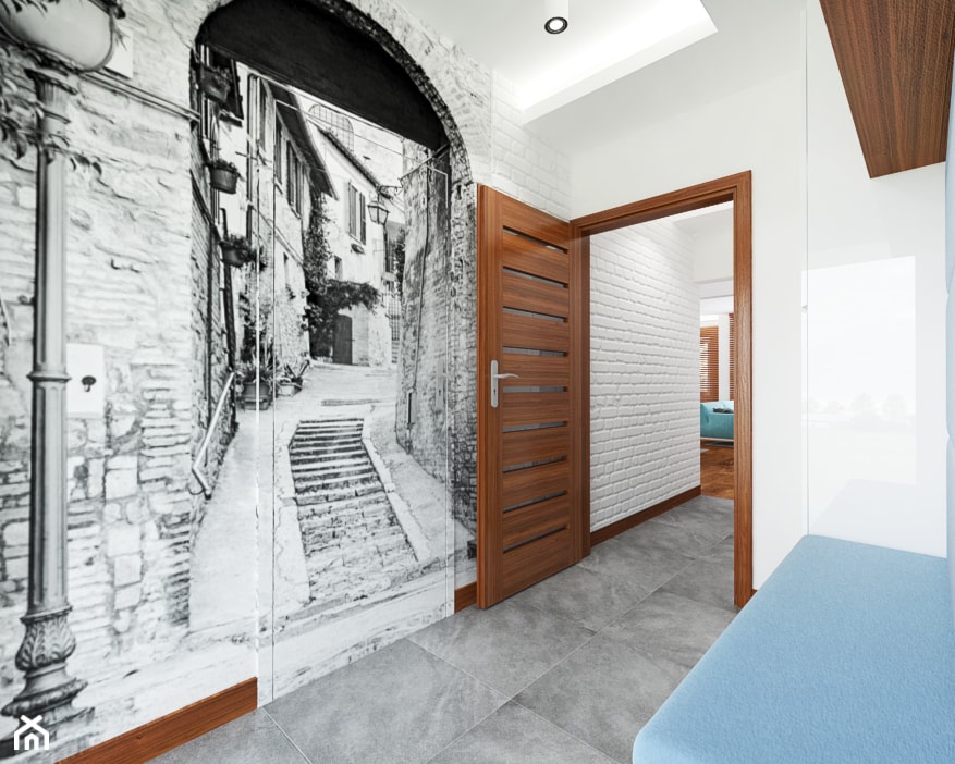 Dom szeregowy, Nefrytowa-Wrocław - Średni biały z marmurem na podłodze hol / przedpokój, styl nowoczesny - zdjęcie od rs - Homebook