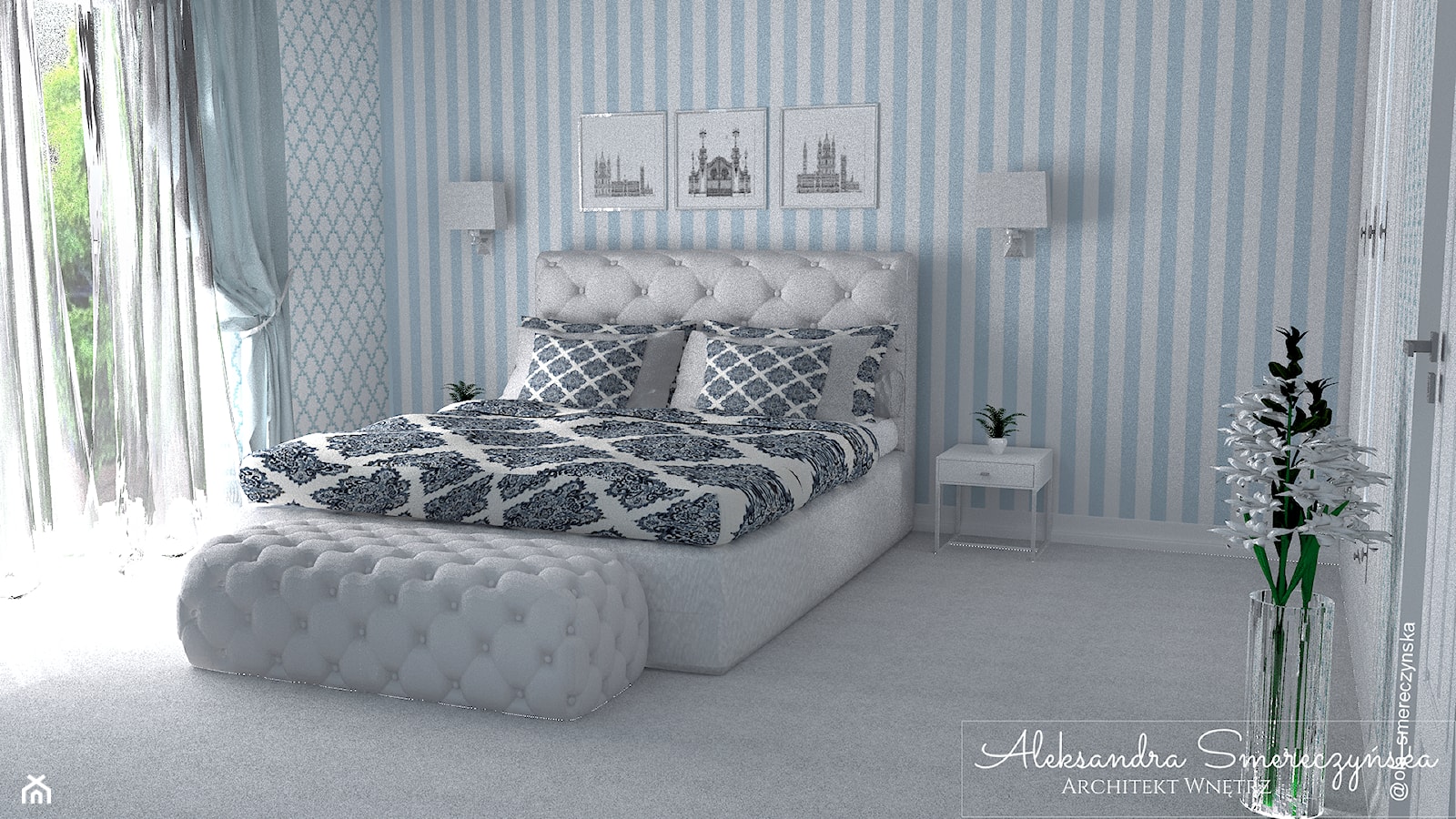 Tapeta w pasy w sypialni - zdjęcie od Aleksandra Tymińska Projektowanie Wnętrz - Homebook