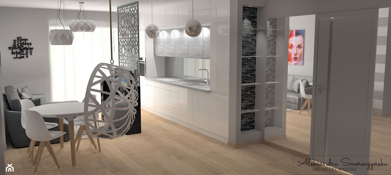 Salon z aneksem kuchennym w Przasnyszu - zdjęcie od Aleksandra Tymińska Projektowanie Wnętrz - Homebook