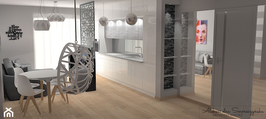 Salon z aneksem kuchennym w Przasnyszu - zdjęcie od Aleksandra Tymińska Projektowanie Wnętrz