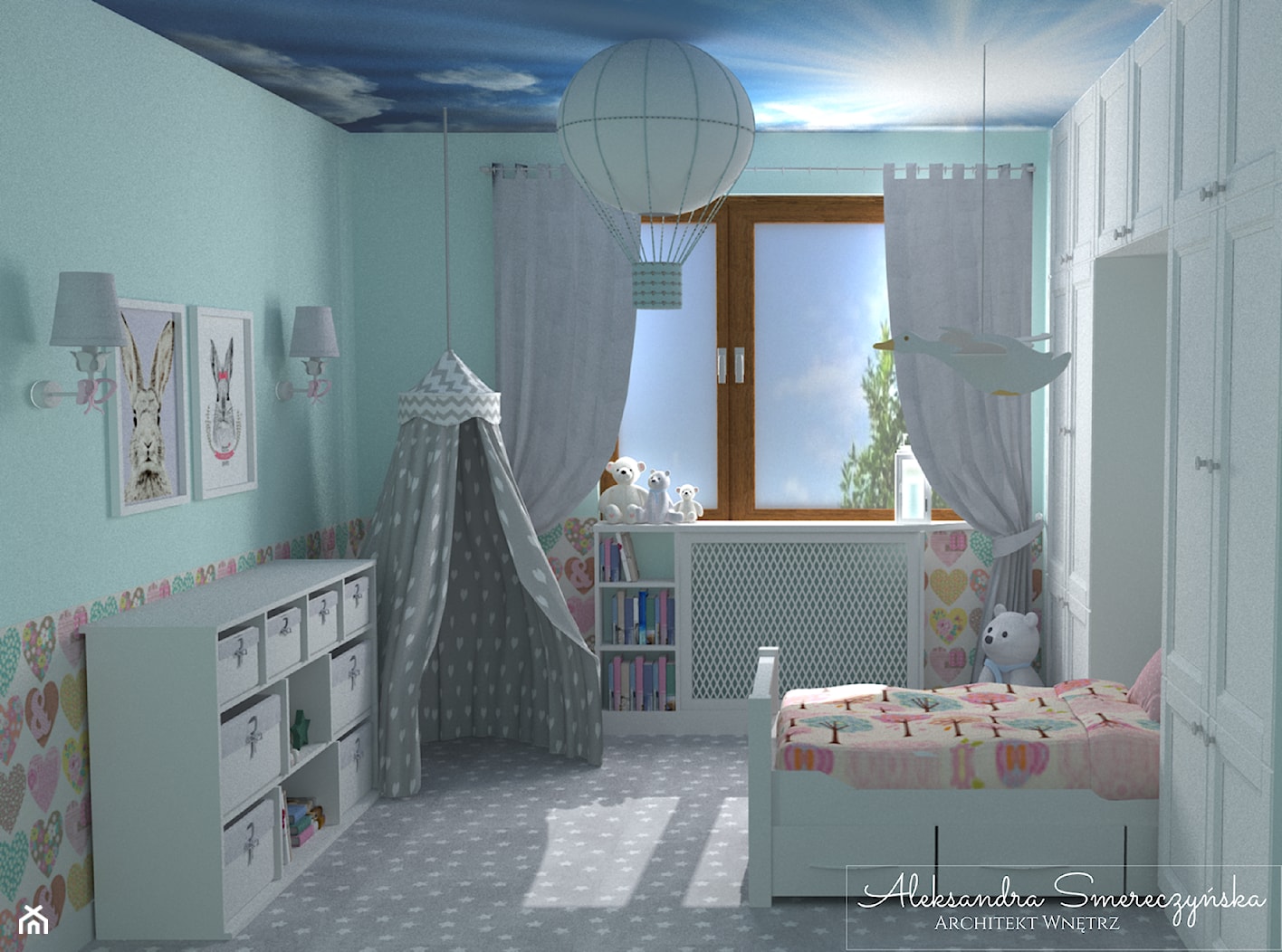 Miętowy pokój dla dziewczynki - zdjęcie od Aleksandra Tymińska Projektowanie Wnętrz - Homebook