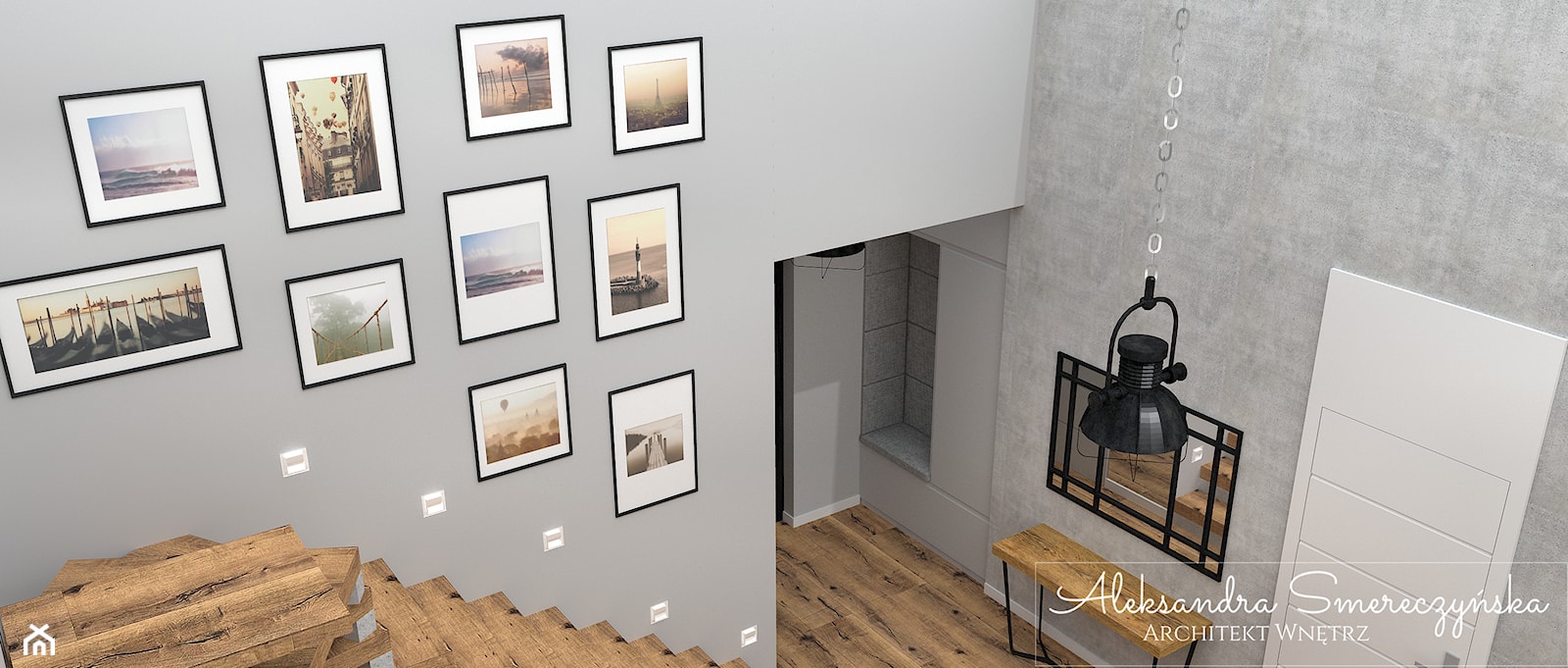 Schody z galerią zdjęć - zdjęcie od Aleksandra Tymińska Projektowanie Wnętrz - Homebook