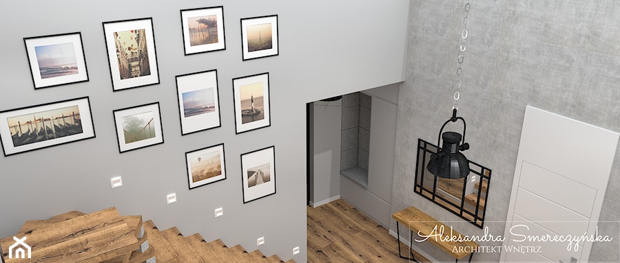 Schody z galerią zdjęć - zdjęcie od Aleksandra Tymińska Projektowanie Wnętrz