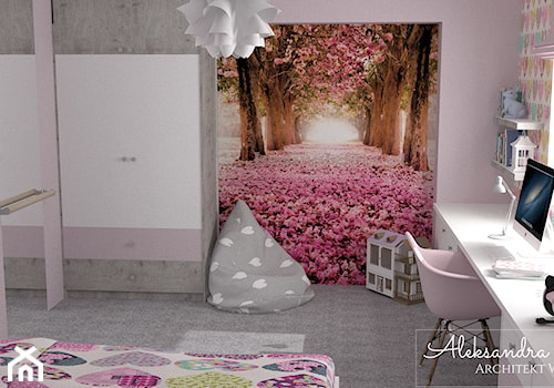 Pokój dla dziewczynki I Włodawa - Średni różowy szary pokój dziecka dla dziecka dla nastolatka dla dziewczynki, styl skandynawski - zdjęcie od Aleksandra Tymińska Projektowanie Wnętrz