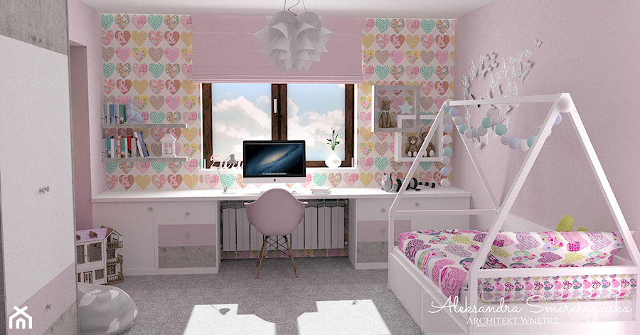 Różowy pokój dla dziewczynki - zdjęcie od Aleksandra Tymińska Projektowanie Wnętrz