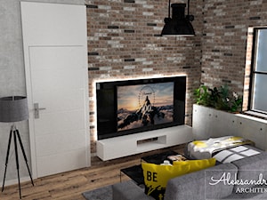 Telewizor na ścianie z cegieł - zdjęcie od Aleksandra Tymińska Projektowanie Wnętrz