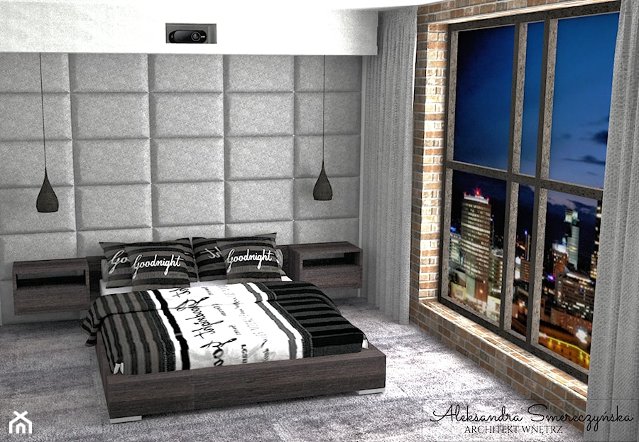 Tapicerowana ściana w sypialni - zdjęcie od Aleksandra Tymińska Projektowanie Wnętrz