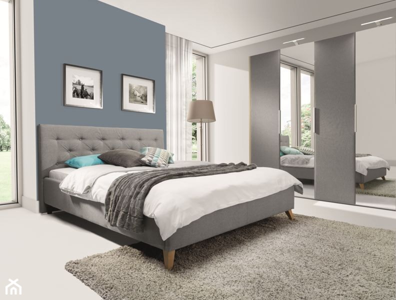 Łóżka - Średnia biała niebieska sypialnia, styl nowoczesny - zdjęcie od Wajnert Meble