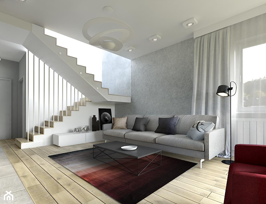 dom w Krakowie - Duży biały szary salon, styl nowoczesny - zdjęcie od double look design