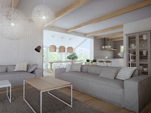 dom w Niepołomicach - Średni biały salon z kuchnią z jadalnią z barkiem, styl skandynawski - zdjęcie od double look design