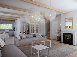 dom w Niepołomicach - Duży biały salon z jadalnią, styl skandynawski - zdjęcie od double look design