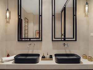 willa w Krakowie - Mała na poddaszu bez okna z dwoma umywalkami łazienka, styl nowoczesny - zdjęcie od double look design