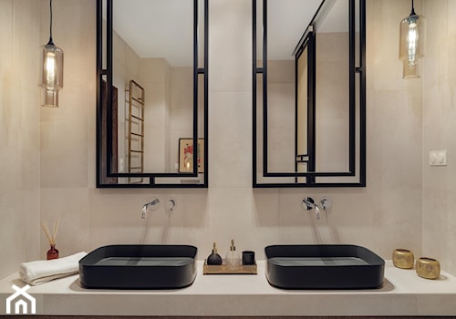 willa w Krakowie - Mała na poddaszu bez okna z dwoma umywalkami łazienka, styl nowoczesny - zdjęcie od double look design