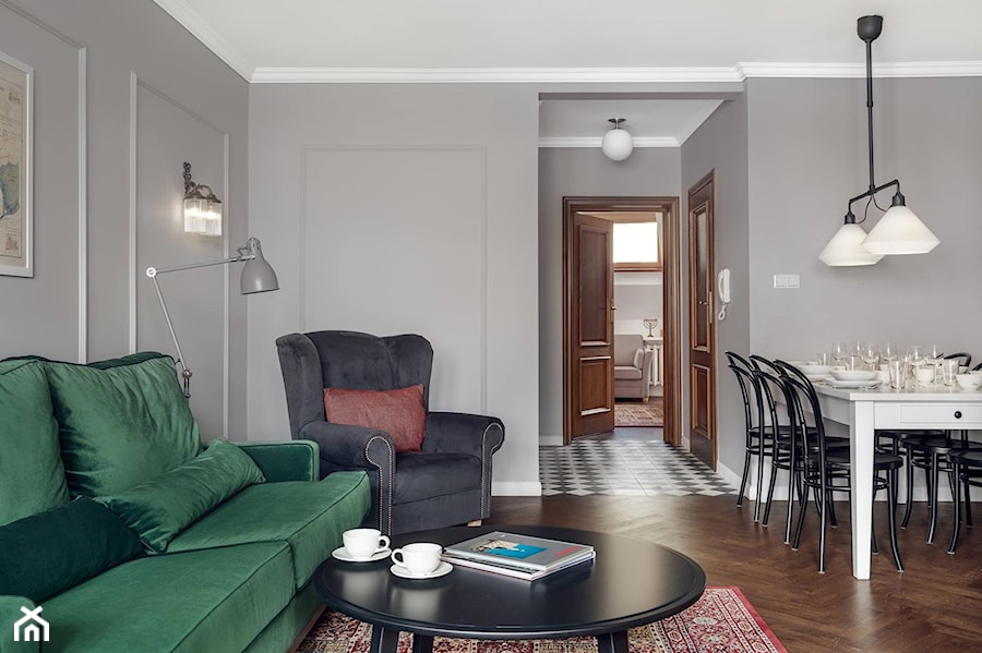 Apartament na wynajem na krakowskim Kazimierzu - Średni szary salon z jadalnią, styl nowoczesny - zdjęcie od double look design