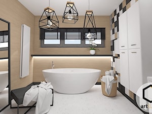 Łazienka drewno/cement, Sopot - Jako pokój kąpielowy łazienka z oknem, styl nowoczesny - zdjęcie od ART ELIXIR