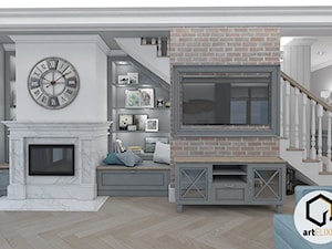 Dom w stylu New Hampton - Średni biały szary salon, styl tradycyjny - zdjęcie od ART ELIXIR