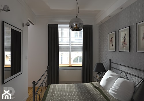 STARA KAMIENICA - Apartament 60m2 - Mała biała szara sypialnia, styl nowoczesny - zdjęcie od HD PROJEKT - Studio Projektowania Wnętrz