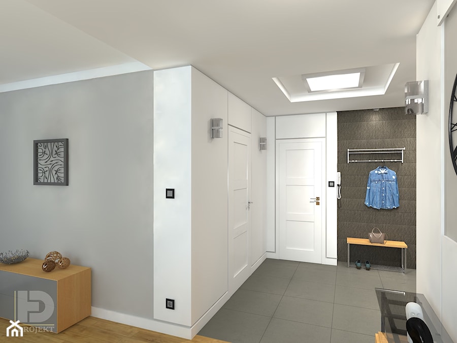 MODERNA - Mieszkanie 69m2 - Średni z wieszakiem biały szary hol / przedpokój, styl nowoczesny - zdjęcie od HD PROJEKT - Studio Projektowania Wnętrz