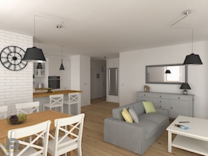 ZEN GARDEN - Mieszkanie 68m2 - Średni biały salon z kuchnią z jadalnią, styl skandynawski - zdjęcie od HD PROJEKT - Studio Projektowania Wnętrz