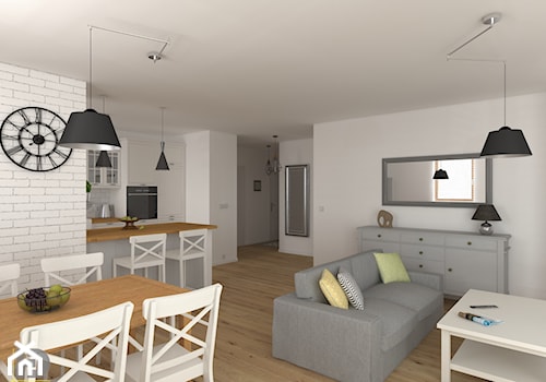 ZEN GARDEN - Mieszkanie 68m2 - Średni biały salon z kuchnią z jadalnią, styl skandynawski - zdjęcie od HD PROJEKT - Studio Projektowania Wnętrz