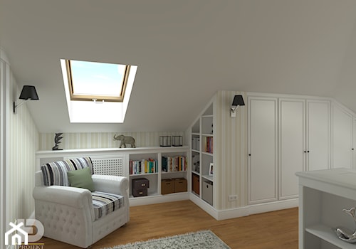 SEGMENT MIESZKALNY - Poddasze 50m2 - Średnia biała sypialnia na poddaszu, styl tradycyjny - zdjęcie od HD PROJEKT - Studio Projektowania Wnętrz