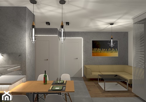 MENNICA - Apartament 49m2 - warianty aranżacji - Mały szary salon z kuchnią z jadalnią, styl minimalistyczny - zdjęcie od HD PROJEKT - Studio Projektowania Wnętrz