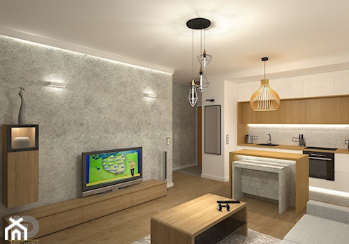 VILLA NOBILE - Mieszkanie 48m2 - Średni biały szary salon z kuchnią, styl nowoczesny - zdjęcie od HD PROJEKT - Studio Projektowania Wnętrz