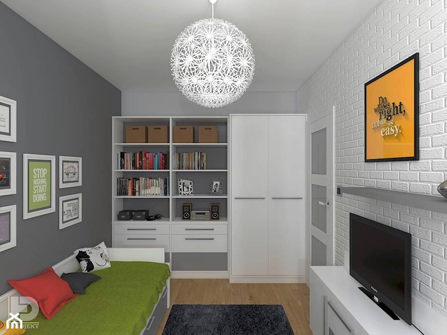 MODERNA - Mieszkanie 69m2 - Średni biały szary pokój dziecka dla nastolatka, styl nowoczesny - zdjęcie od HD PROJEKT - Studio Projektowania Wnętrz